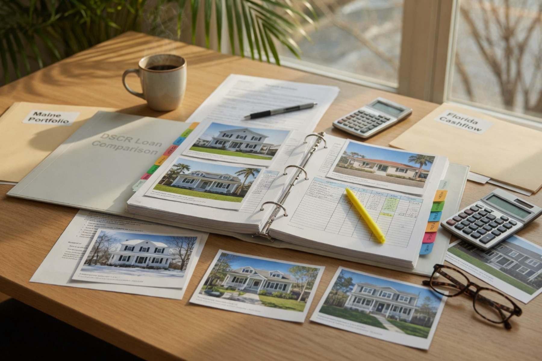 A person reviews financial documents at a desk with warm natural light and shallow focus.