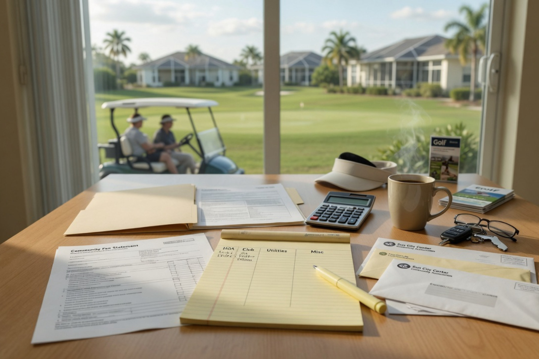 A retiree reviews financial documents at a bright kitchen table in a modern home.